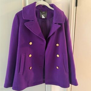 J. Crew Vibrant Purple Pea Coat with Gold Buttons